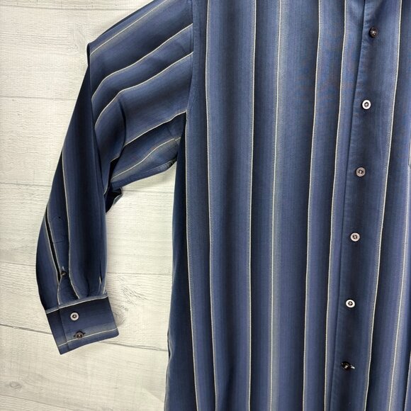 Tommy Bahama Mens Large 100% Silk Shirt Blue Black Stripe Washable Button Down - Picture 5 of 13